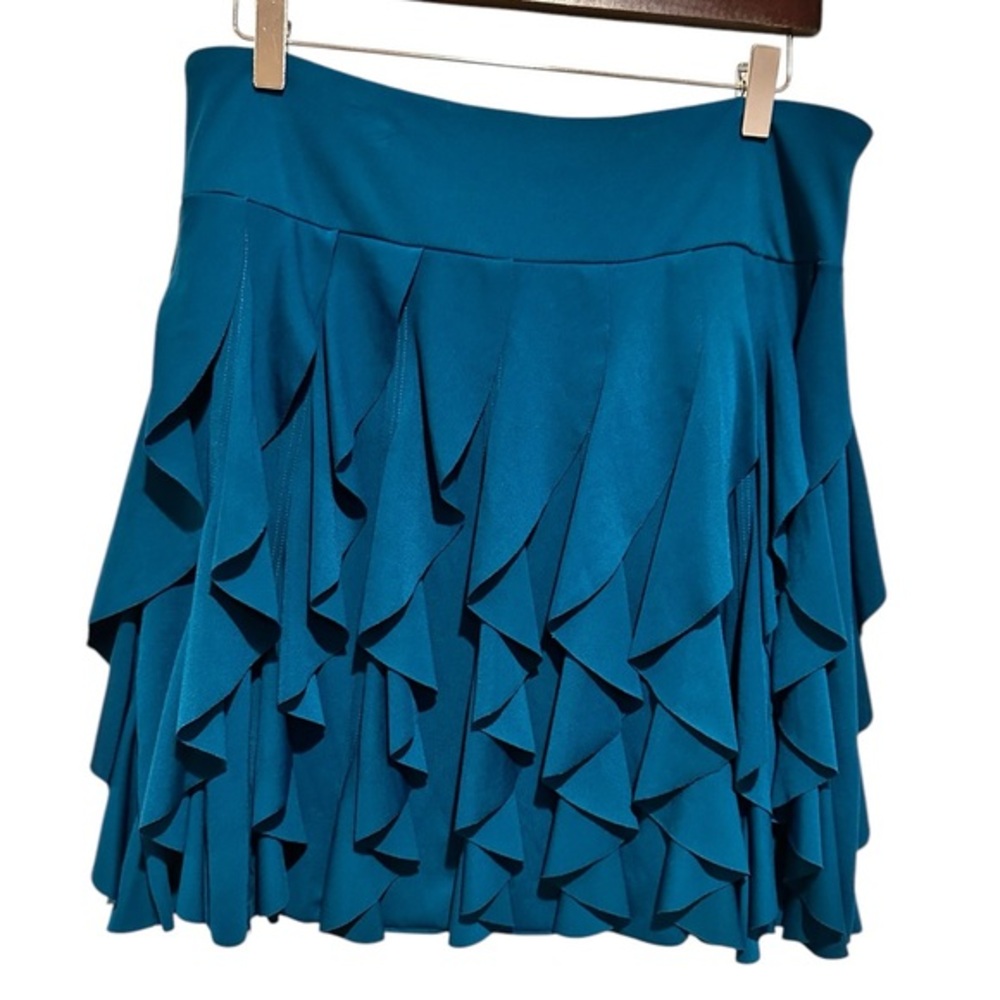 INC International Concepts Tapestry Turquoise Dove Blue Tiered Ruffle Mini Skirt